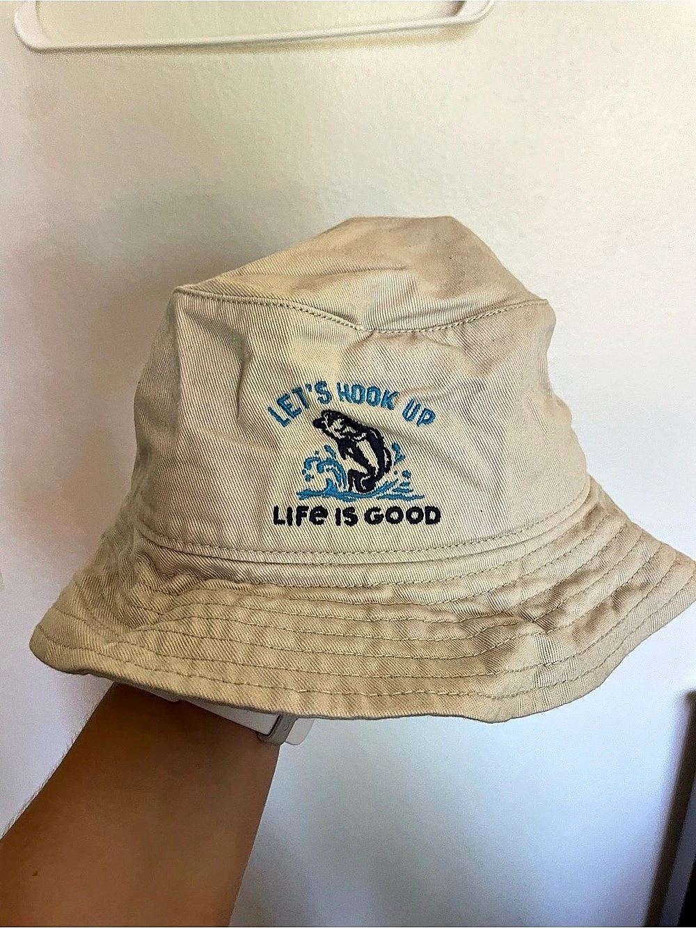 Life is Good Let's Hook Up Fishing Bucket Hat Beige